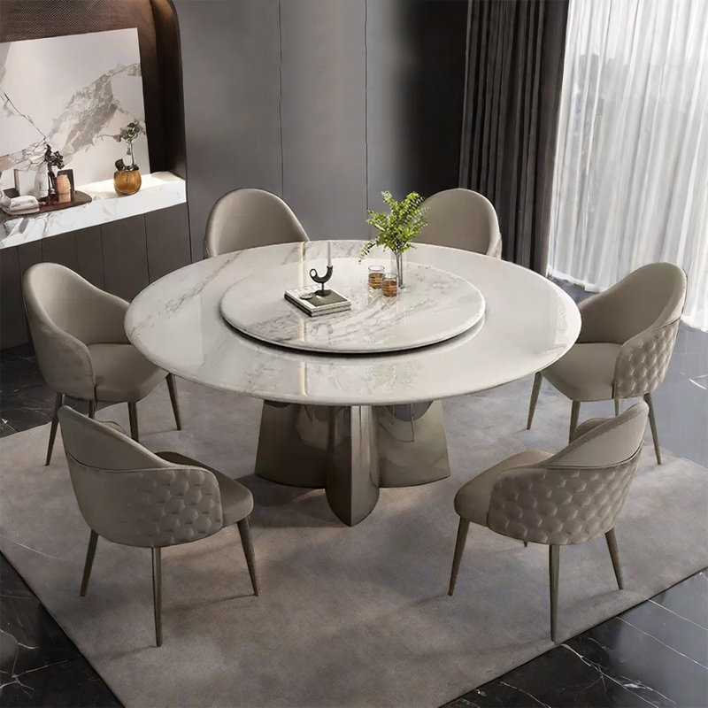 ALLNICEDT Luxury Modern Faux Marble Round Dining Table Set | Wayfair